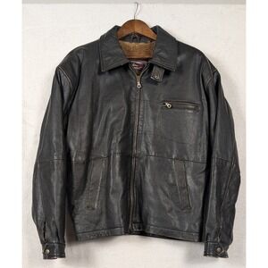 URBAN EQUIPMENT MEN'S LEATHER JACKET L SHERPA LINED BROWN BLACK VINTAGE ZIP UP